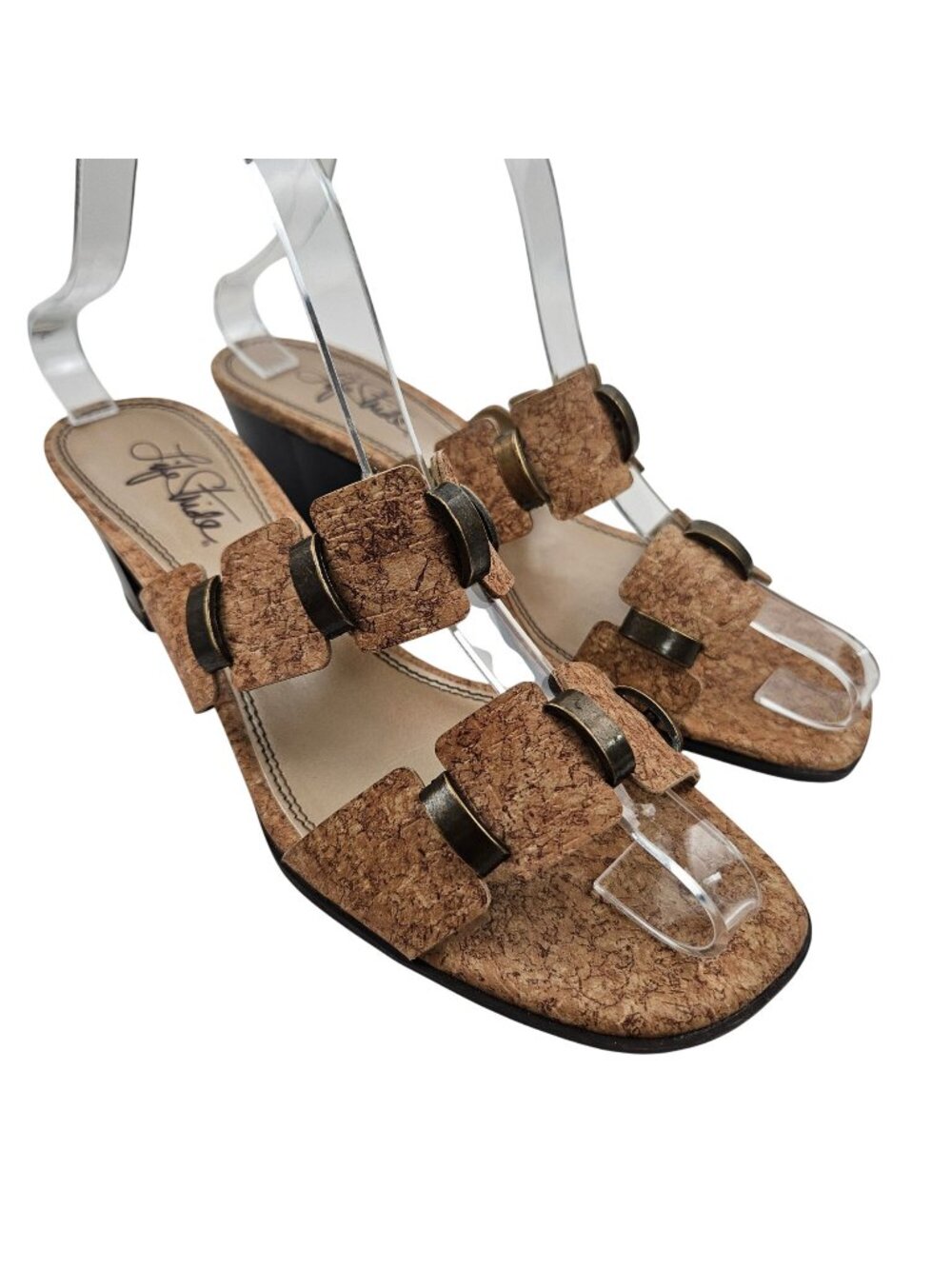LifeStride Sandals Womens Size 7.5M Cork Slide Shoes Block Heel Buckle Accents
